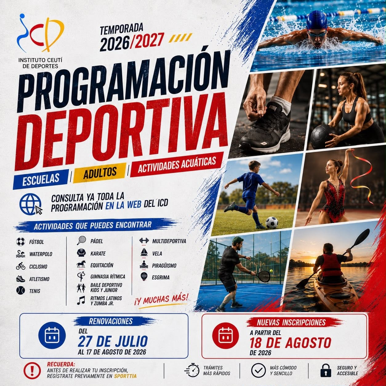 Programación deportiva del Instituto Ceutí de Deportes, temporada 2026-2027